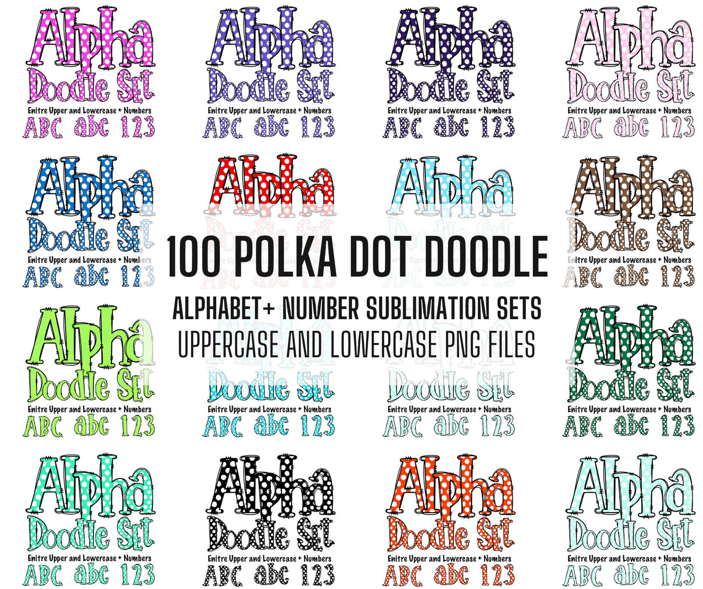 100+ MEGA BUNDLE - Polka Dot Doodle Letters! Uppercase & Lowercase, Checker Doodle Alphabet, Sublimation letters, Numbers, Sublimation PNG