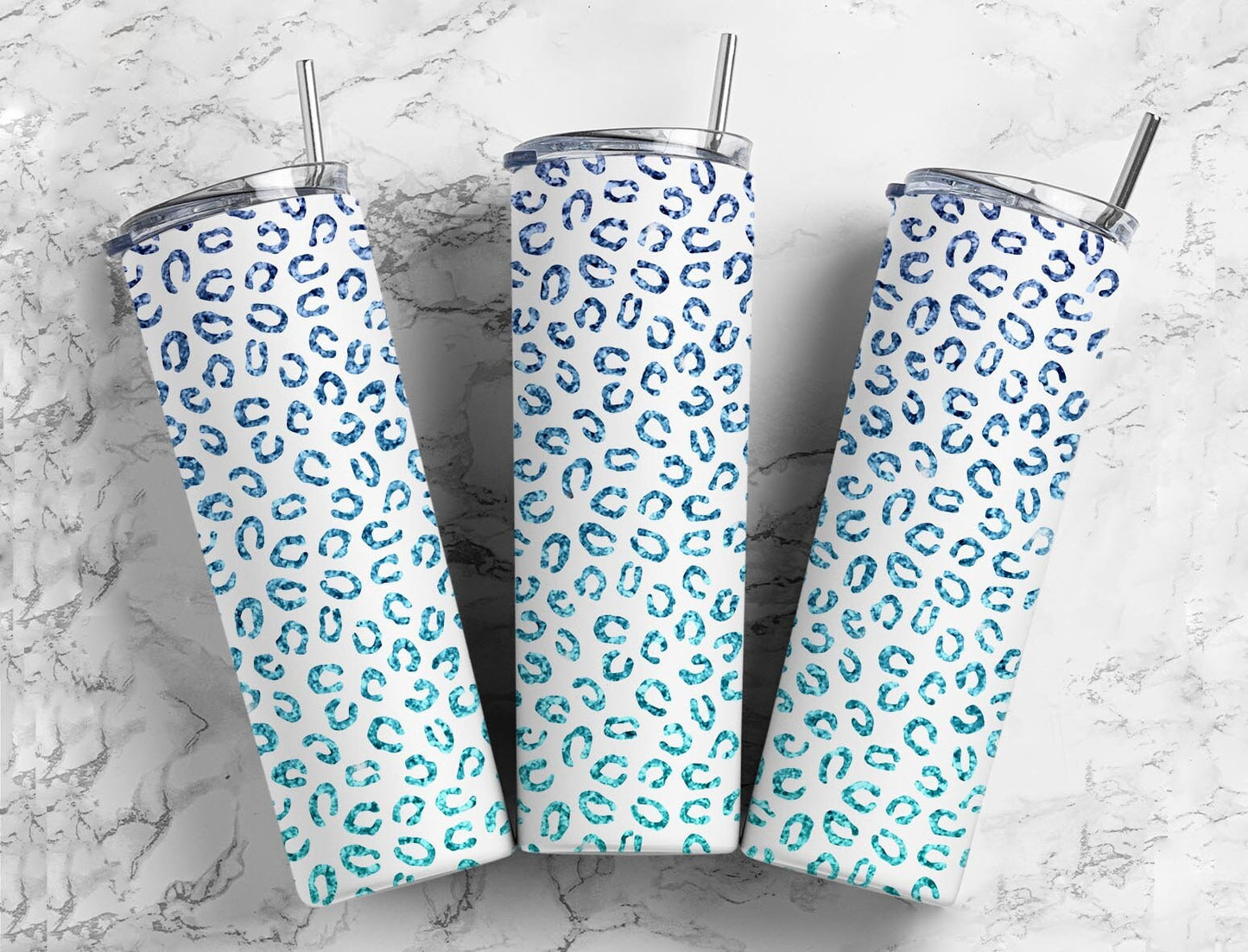 Blue leopard print 20oz Sublimation Tumbler Designs, Pastel gradient 9.2 x 8.3” Straight Skinny Tumbler Wrap PNG