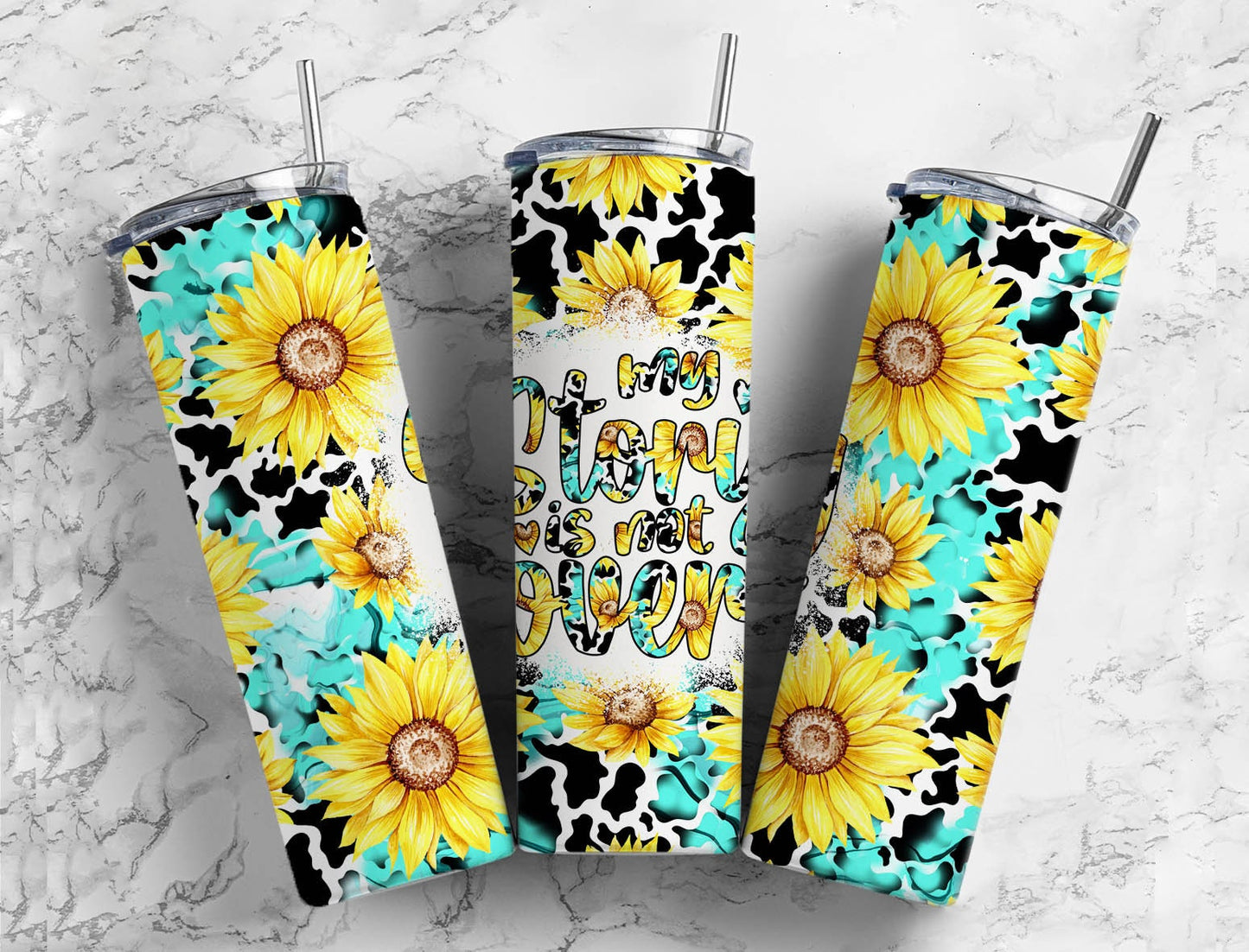 Blue gem Sunflower 20oz Sublimation Tumbler Designs, Cowhide My Story Is Not Over 9.2 x 8.3” Straight Skinny Tumbler PNG