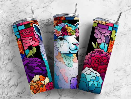 Stained glass Alpaca 20oz Sublimation Tumbler Designs, Rainbow neon 9.2 x 8.3” Straight Skinny Tumbler Wrap