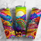 Rainbow turkey 20oz Sublimation Tumbler Designs, Floral background 9.2 x 8.3” Straight Skinny Tumbler Wrap PNG