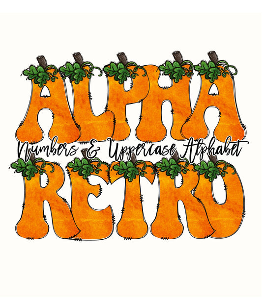 Pumpkin Fall Doodle Letters, Retro with Transparent Background, Individually Saved Alpha Pack, Entire Doodle Alphabet Uppercase and Numbers