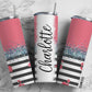 Rose Stripe Pink 20oz Sublimation Tumbler Designs, Silver Glitter Split 9.2 x 8.3” Straight Skinny Tumbler Wrap PNG 144