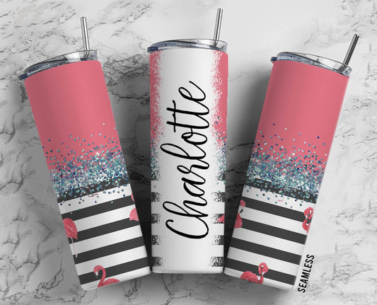 Rose Stripe Pink 20oz Sublimation Tumbler Designs, Silver Glitter Split 9.2 x 8.3” Straight Skinny Tumbler Wrap PNG 144