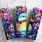 Colorful duck 20oz Sublimation Tumbler Designs, Floral landscape 9.2 x 8.3” Straight Skinny Tumbler Wrap PNG