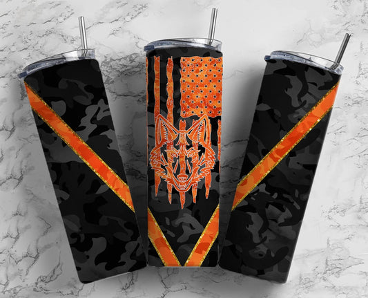 Coyote Hunting 20oz Sublimation Tumbler Designs, Camo Orange 9.2 x 8.3” Straight Skinny Tumbler Wrap, Digital File, Mens Tumbler, USA Flag 2