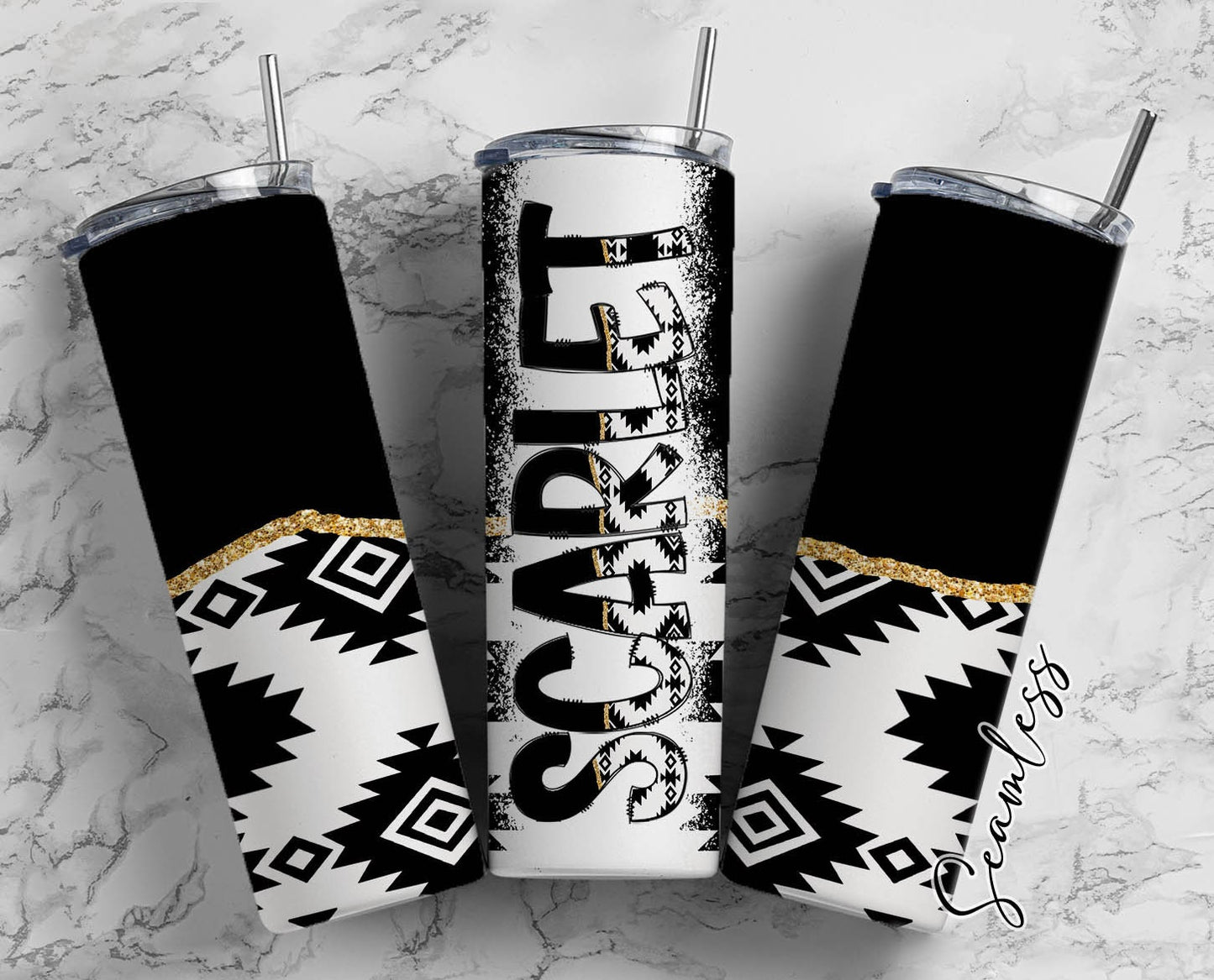 Black Aztec Tumbler Wrap with Matching Doodle Letter Alphabet PNG, Aesthetic Add your Own name 20oz Tumbler, Alpha Set PNG 98