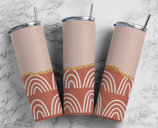 Boho Rainbow 20oz Sublimation Tumbler Designs, Aesthetic Earthy 9.2 x 8.3” Straight Skinny Tumbler Wrap PNG