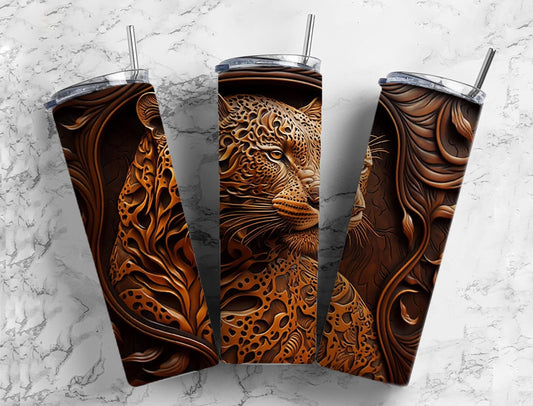 Cheetah 20oz Sublimation Tumbler Designs, 9.2 x 8.3” Straight Skinny Tumbler, Engraved Wood Tumbler Wrap PNG