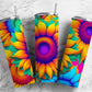 Rainbow sunflower 20oz Sublimation Tumbler Designs, Neon floral 9.2 x 8.3” Straight Skinny Tumbler Wrap PNG