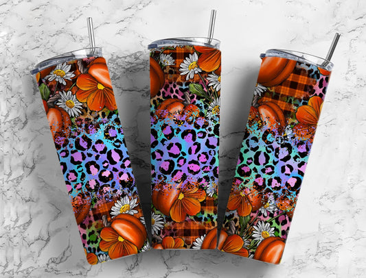 Pumpkin Fall 20oz Sublimation Tumbler Designs, Daisy Pumpkin 9.2 x 8.3” Straight Skinny Tumbler Wrap, Country Western PNG, Leopard Print