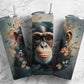 Chimpanzee monkey 20oz Sublimation Tumbler Designs, Soft floral 9.2 x 8.3” Straight Skinny Tumbler Wrap PNG