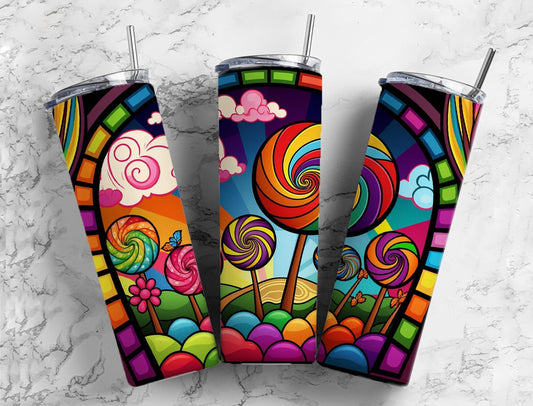 Stained Glass Lollipops 20oz Sublimation Tumbler Designs, rainbow neon 9.2 x 8.3” Straight Skinny Tumbler Wrap