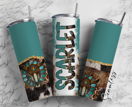 Country Gem Tumbler Wrap with Matching Doodle Letter Alphabet PNG, Teal Cow Add your Own name 20oz Tumbler, Alpha Set PNG 10