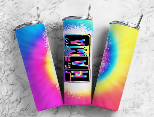 Tie Dye 20oz Sublimation Tumbler Designs, 9.2 x 8.3” Straight Skinny Tumbler, Mama Number PlateTumbler Wrap PNG