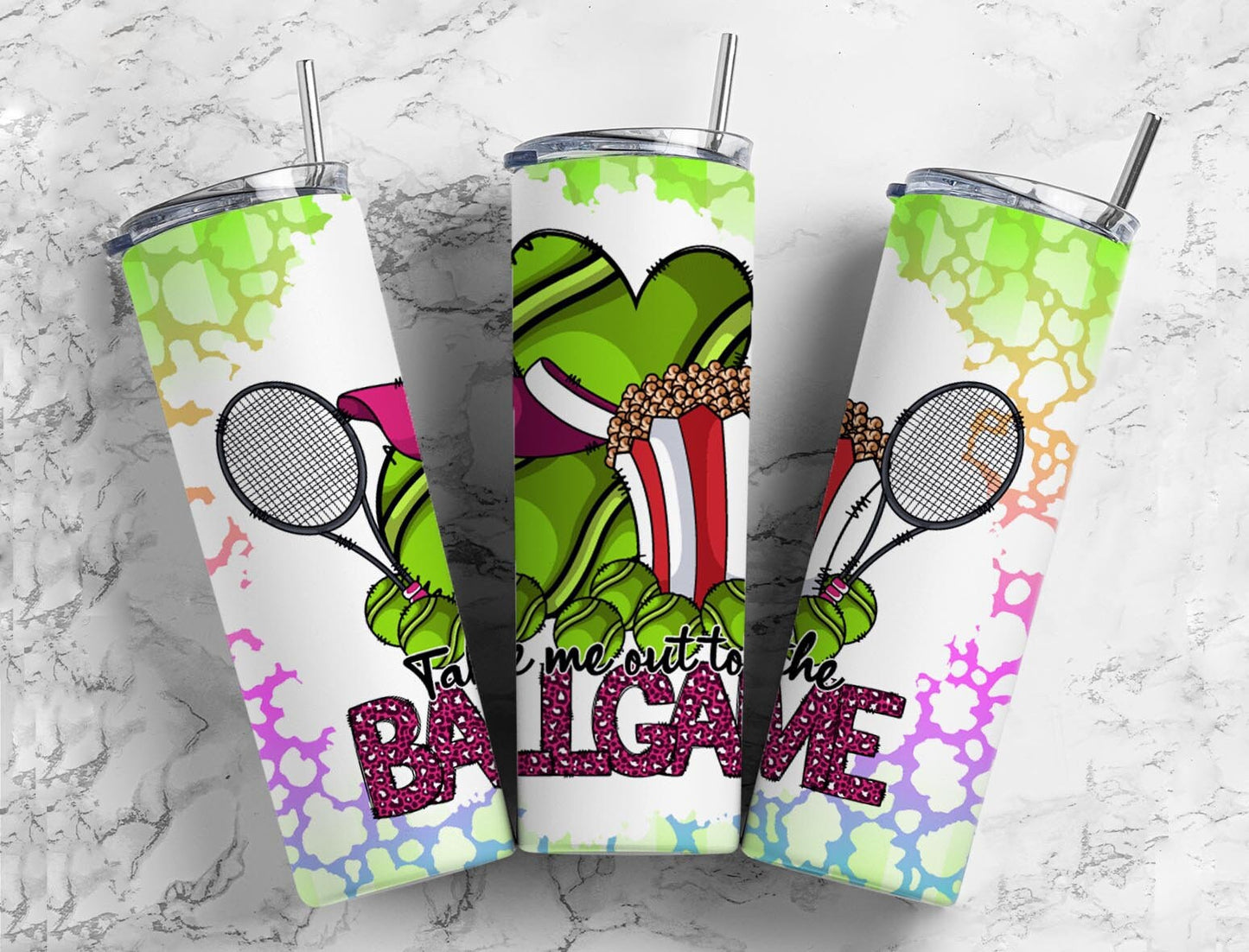 Take me out to the ballgame 20oz Sublimation Tumbler Designs, Tennis sports 9.2 x 8.3” Straight Skinny Tumbler Wrap PNG