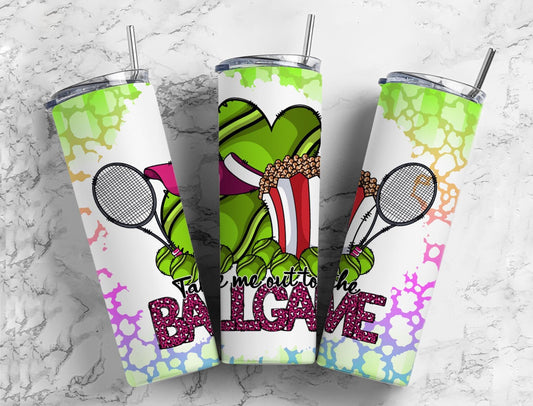 Take me out to the ballgame 20oz Sublimation Tumbler Designs, Tennis sports 9.2 x 8.3” Straight Skinny Tumbler Wrap PNG