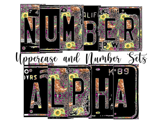 Cowgirl Boots Number Plate Alphabet Uppercase Numbers PNG, Sunflower Country Alphabet PNG Digital Download