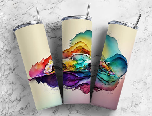 2Race Car 0oz Sublimation Tumbler Designs, Alcohol Ink Watercolour 9.2 x 8.3” Straight Skinny Tumbler, Tumbler Wrap PNG