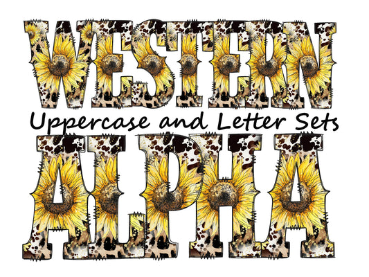 Sunflower floral Doodle Letters Western Alphabet, Animal print Alphabet PNG, Entire Doodle Alphabet Uppercase and Numbers PNG