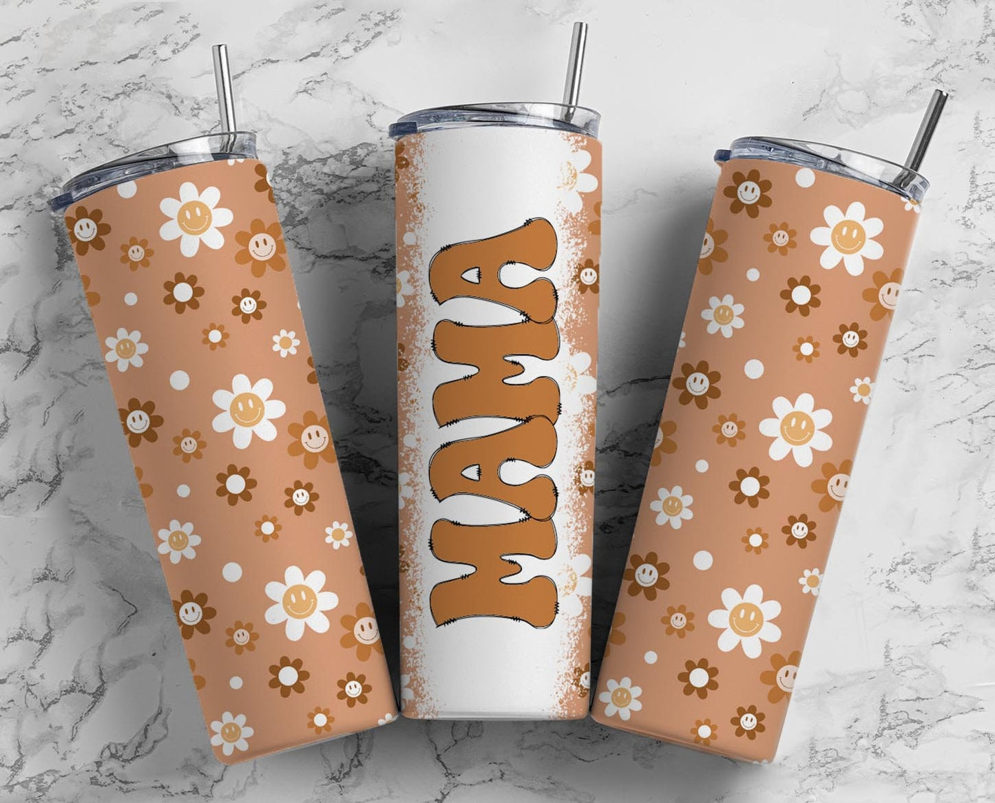 Retro Flower 20oz Sublimation Tumbler Designs, Retro Mama 9.2 x 8.3” Straight Skinny Tumbler Wrap PNG, Mom Tumbler