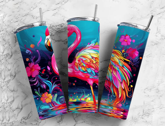 Rainbow flamingo 20oz Sublimation Tumbler Designs, Floral river 9.2 x 8.3” Straight Skinny Tumbler Wrap PNG