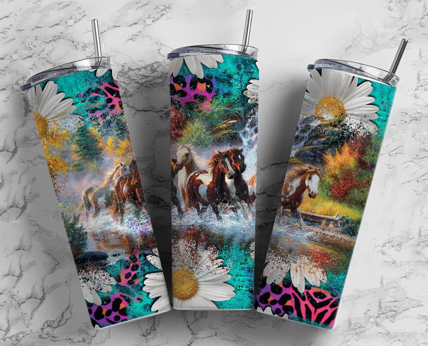 Daisy Horse 20oz Sublimation Tumbler Designs, Country Western 9.2 x 8.3” Straight Skinny Tumbler Wrap