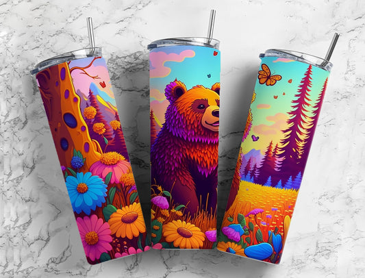 Beac Cub 20oz Sublimation Tumbler Designs, Neon Rainbow 9.2 x 8.3” Straight Skinny Tumbler Wrap PNG, Sublimation Design PNG