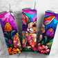 Rabbit floral 20oz Sublimation Tumbler Designs, colorful landscape 9.2 x 8.3” Straight Skinny Tumbler Wrap PNG