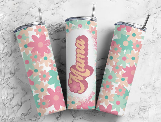 Retro Mama 20oz Sublimation Tumbler Designs, Mom Aesthetic Floral 9.2 x 8.3” Straight Skinny Tumbler Wrap PNG 43