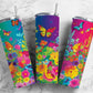 Rainbow butterfly garden 20oz Sublimation Tumbler Designs, Colorful floral 9.2 x 8.3” Straight Skinny Tumbler Wrap PNG