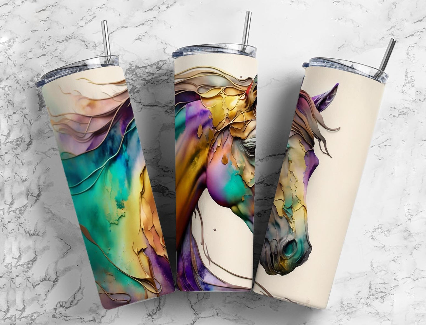 Horse Western 20oz Sublimation Tumbler Designs, Alcohol Ink Watercolor 9.2 x 8.3” Straight Skinny Tumbler, Tumbler Wrap PNG