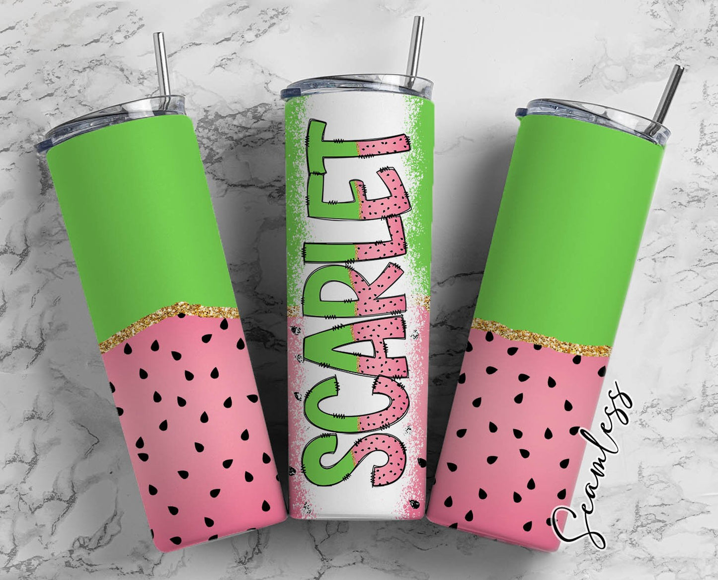 Watermelon Tumbler Wrap with Matching Doodle Letter Alphabet PNG, Summer Fruit Add your Own name 20oz Tumbler, Cute Alpha Set PNG 6