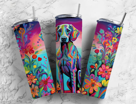 Rainbow dog 20oz Sublimation Tumbler Designs, Floral colorful landscape 9.2 x 8.3” Straight Skinny Tumbler Wrap PNG