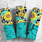 Cow Hide Turquoise Stone 20oz Sublimation Tumbler Designs, Agate Glitter Sunflower 9.2 x 8.3” Straight Skinny Tumbler, PNG