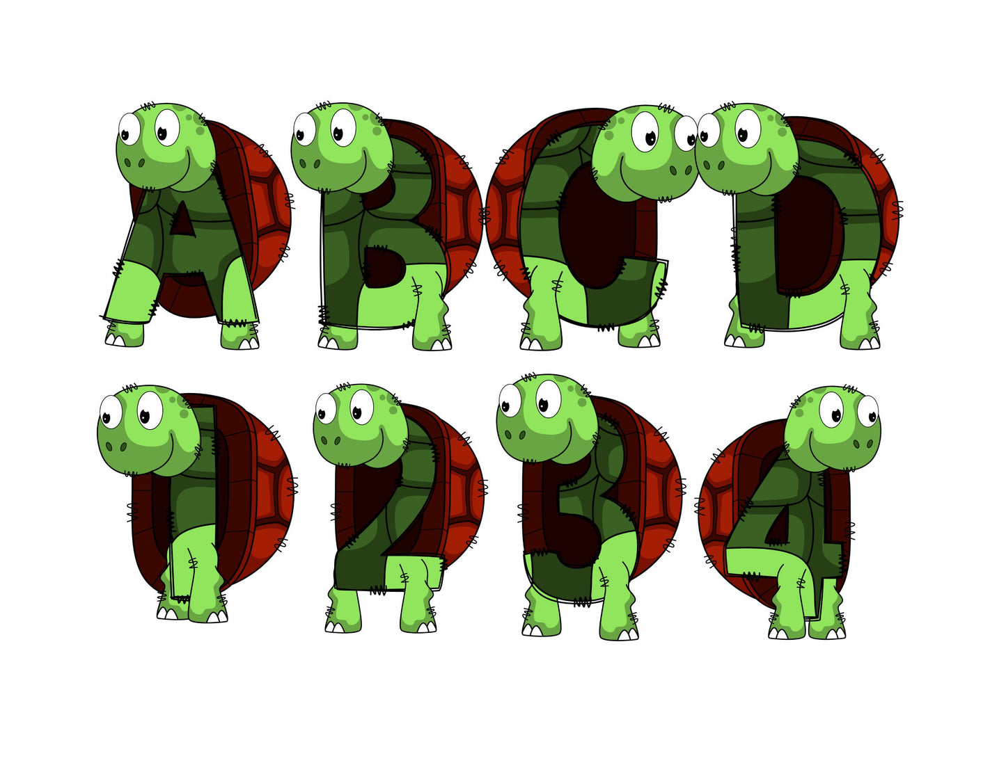 Sea Turtles Doodle Letters, Plastic Alphabet, Fish Alphabet PNG, Entire Doodle Alphabet Uppercase Lowercase Numbers PNG