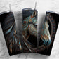 Tooled leather horse 20oz Sublimation Tumbler Designs, Blue engraved leather 9.2 x 8.3” Straight Skinny Tumbler Wrap PNG