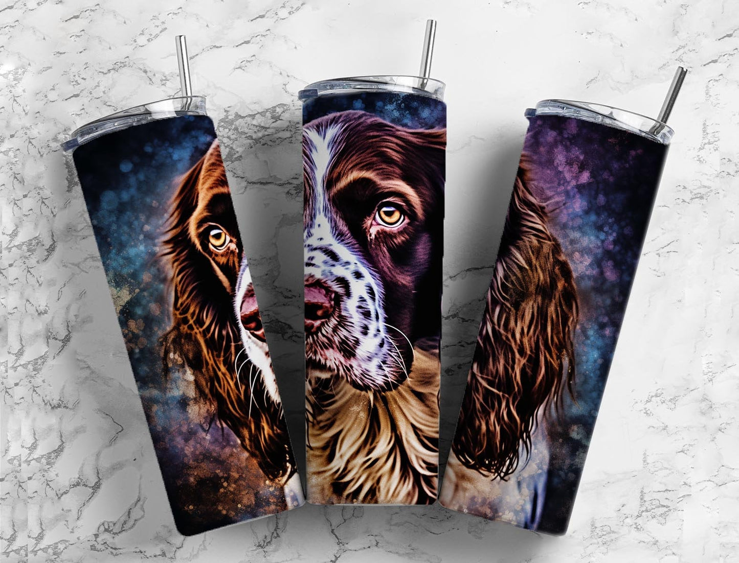 Springer spaniel 20oz Sublimation Tumbler Designs, Dark dog 9.2 x 8.3” Straight Skinny Tumbler Wrap PNG