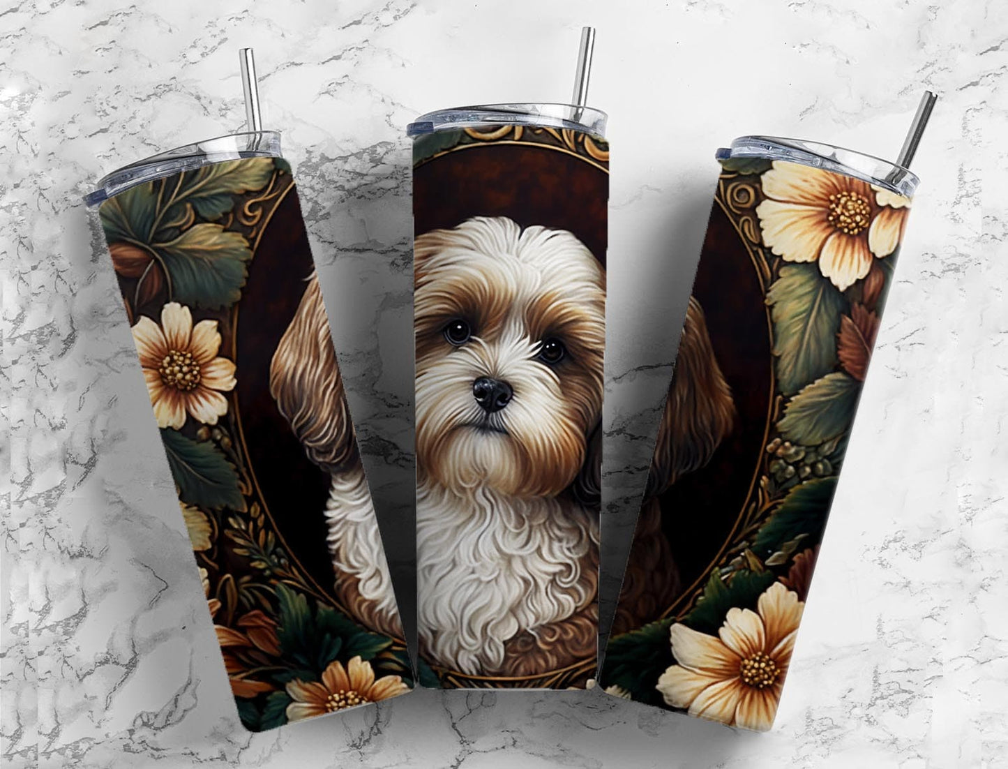 Tooled leather shih tzu 20oz Sublimation Tumbler Designs, Engraved leather 9.2 x 8.3” Straight Skinny Tumbler Wrap PNG (2023-04-18 12.59.20)