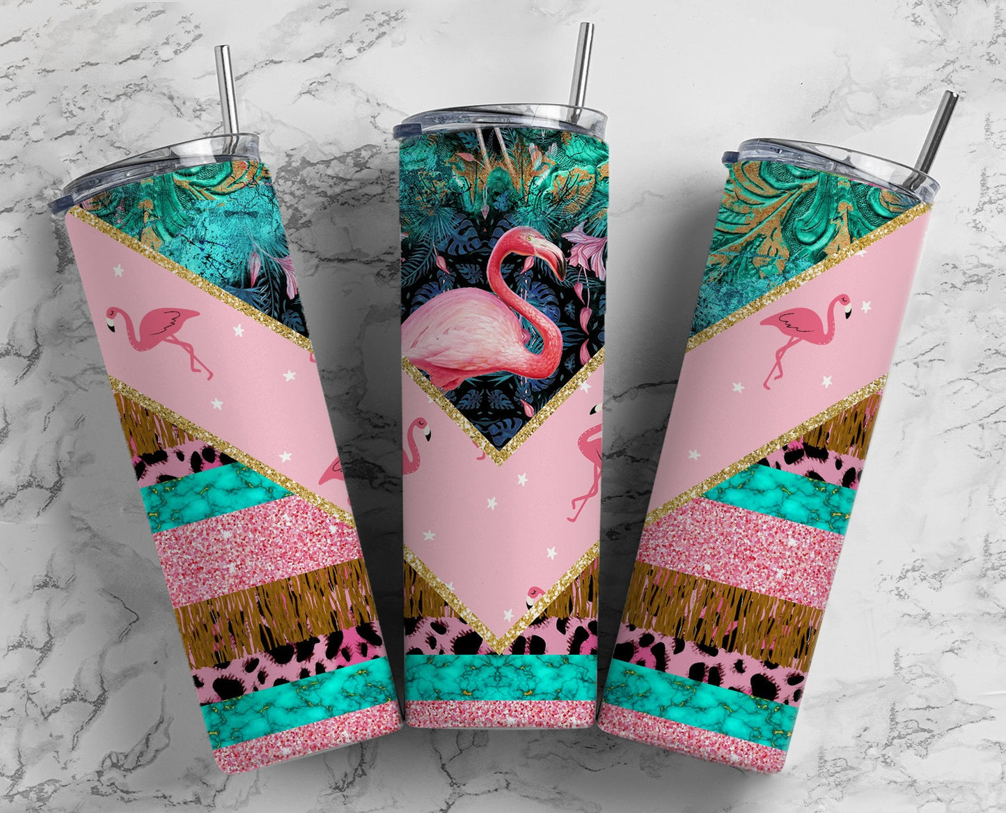 Pink Flamingp 20oz Sublimation Tumbler Designs, Country Teal Flamingo V Split 9.2 x 8.3” Straight Skinny Tumbler Wrap PNG 38