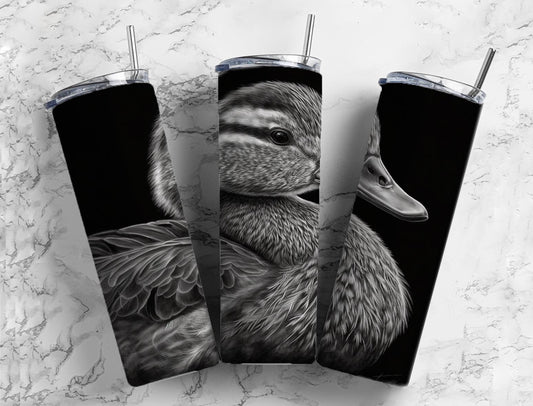 Duck 20oz Sublimation Tumbler Designs, Charcoal Painting 9.2 x 8.3” Straight Skinny Tumbler, Tumbler Wrap PNG