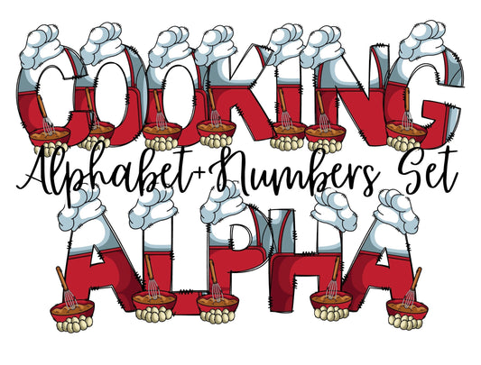 Cooking Baking Doodle Letters Doodle Letter Alphabet with Uppercase and Numbers PNG, Alphabet PNG Digital Download