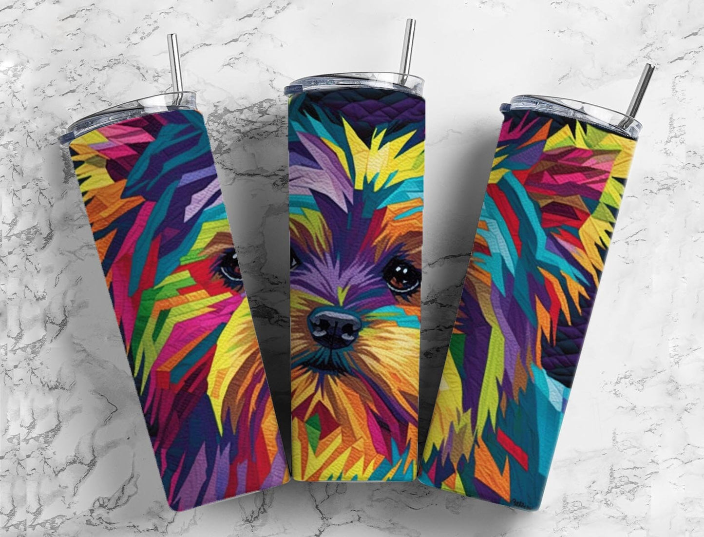 Dog 20oz Sublimation Tumbler Designs, Rainbow Patchwork Quilt 9.2 x 8.3” Straight Skinny Tumbler, Tumbler Wrap PNG