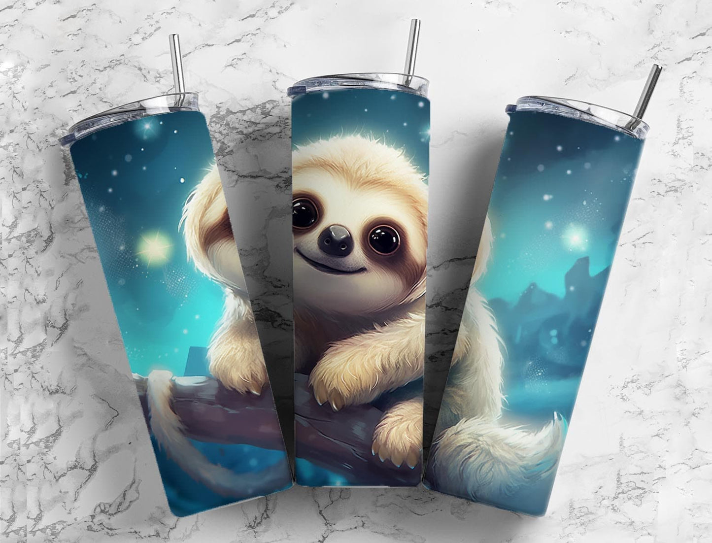 baby sloth 20oz Sublimation Tumbler Designs, night sky 9.2 x 8.3” Straight Skinny Tumbler Wrap PNG