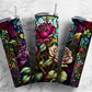 Stained Glass Roses 20oz Sublimation Tumbler Designs, Rose Classic 9.2 x 8.3” Straight Skinny Tumbler Wrap PNG, Sublimation Design PNG