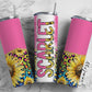 Pink SunFlower Tumbler Wrap with Matching Doodle Letter Alphabet PNG, Floral Aesthetic Add your Own name 20oz Tumbler, Alpha Set PNG 161