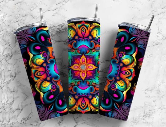 Rainbow patterned 20oz Sublimation Tumbler Designs, Colorful neon 9.2 x 8.3” Straight Skinny Tumbler Wrap PNG