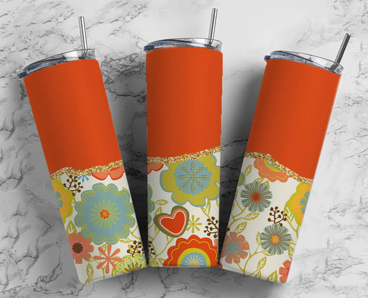 Retro Boho 20oz Sublimation Tumbler Designs,Orange Gold Agate Line 9.2 x 8.3” Straight Skinny Tumbler Wrap PNG 194