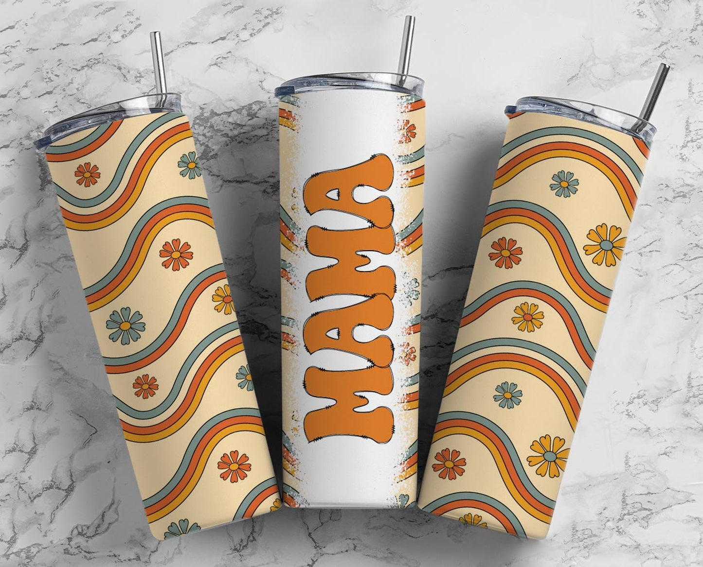 Retro Wave 20oz Sublimation Tumbler Designs, Retro Mama 9.2 x 8.3” Straight Skinny Tumbler Wrap PNG, Mom Tumbler