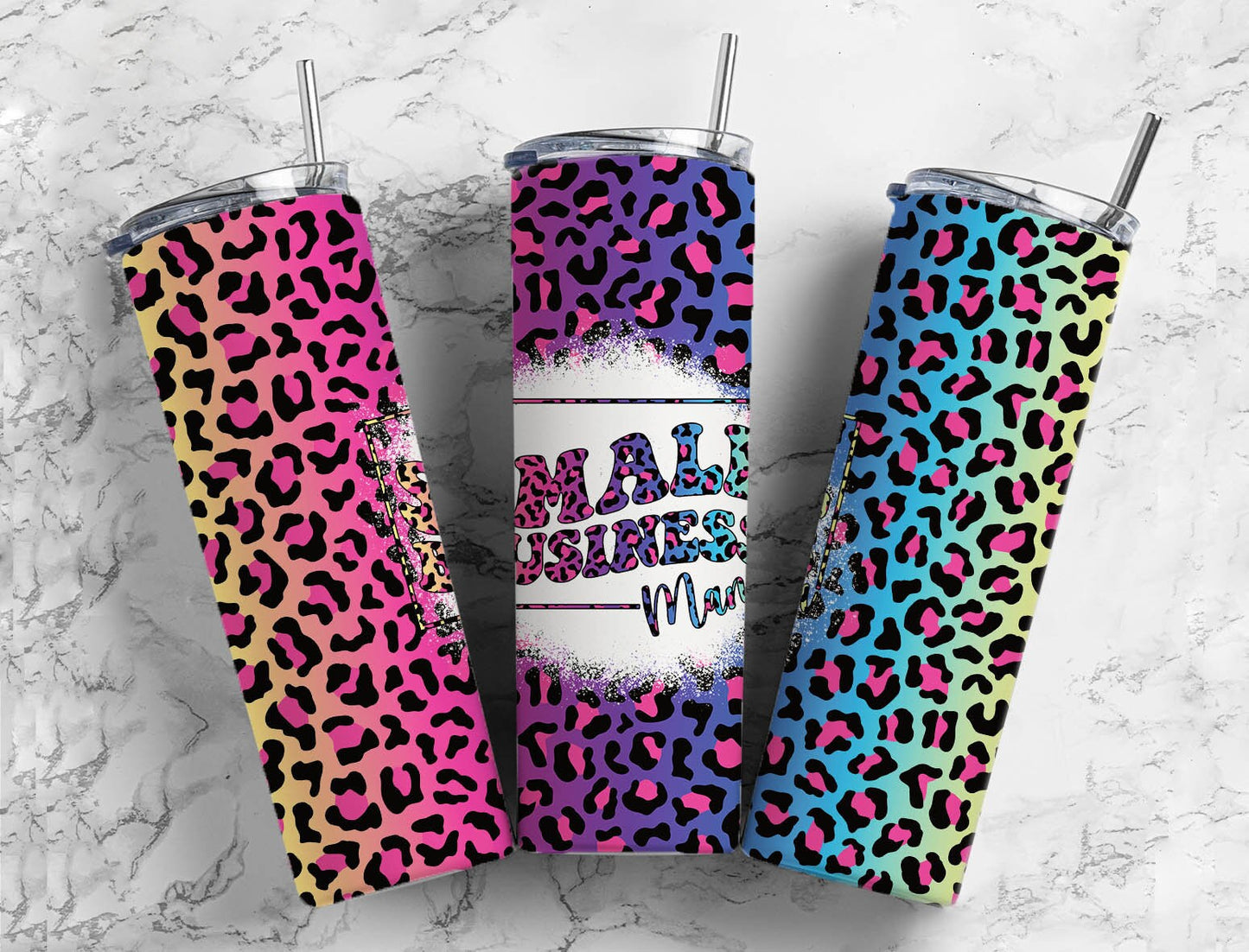 Rainbow leopard print 20oz Sublimation Tumbler Designs, Small business 9.2 x 8.3” Straight Skinny Tumbler Wrap PNG